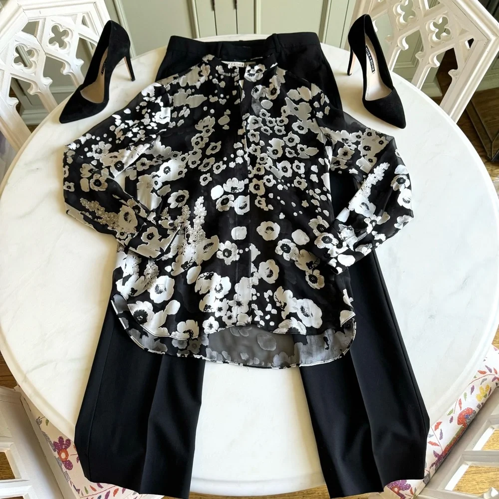 Alice + Olivia Belle Mandarin-Collar Floral-Print Blouse Sz S - Picture 4 of 11